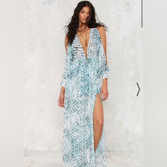 Olivaceous Dresses & Skirts - Snakeskin turquoise maxi dress with slits at both thighs.